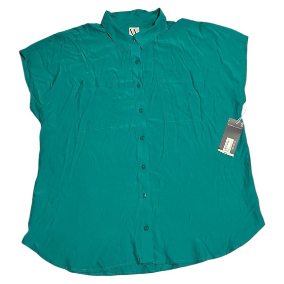 Worthington Porcelan Green Cuffed Sleeve Button Down Shirt - Picture 2 of 5